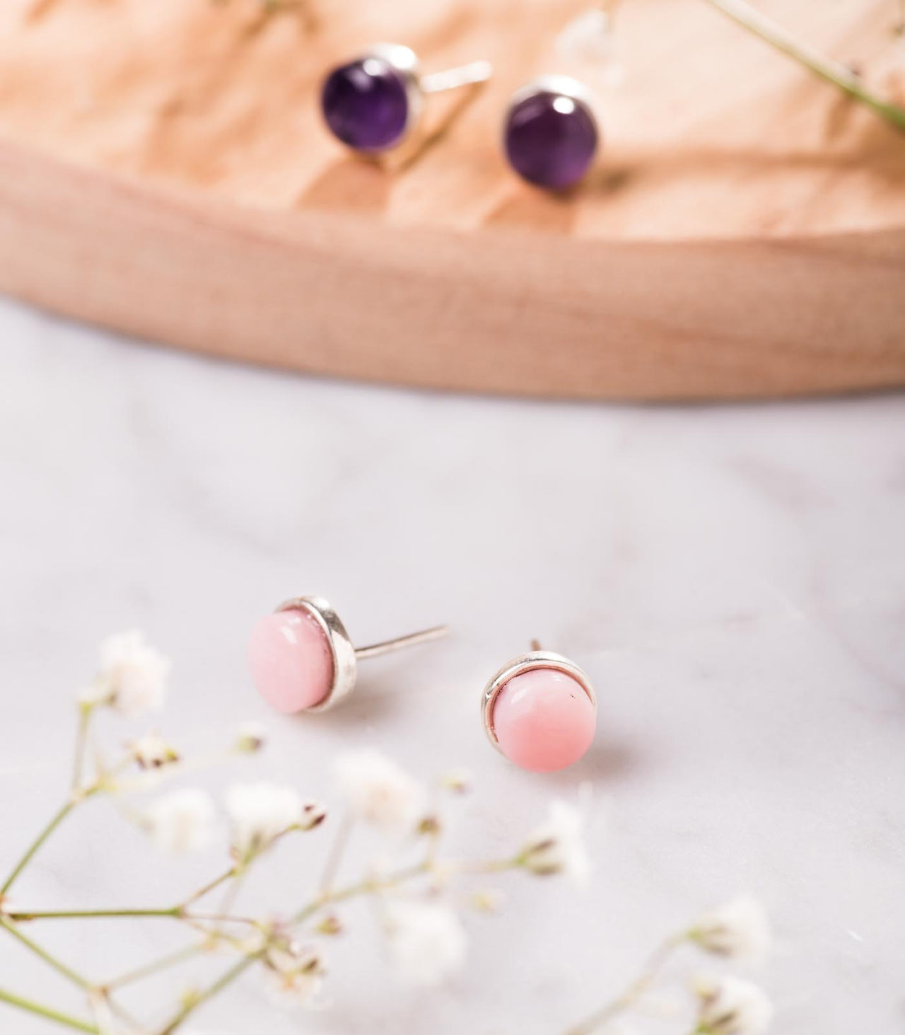 ARETES PRI EN PLATA Y ÓPALO ROSADO, JOYERÍA LAURELLA