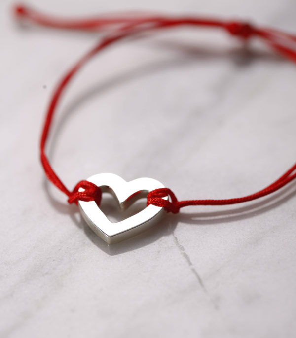 pulsera corazón plata hilo rojo Red Heart | Pulsera Hilo